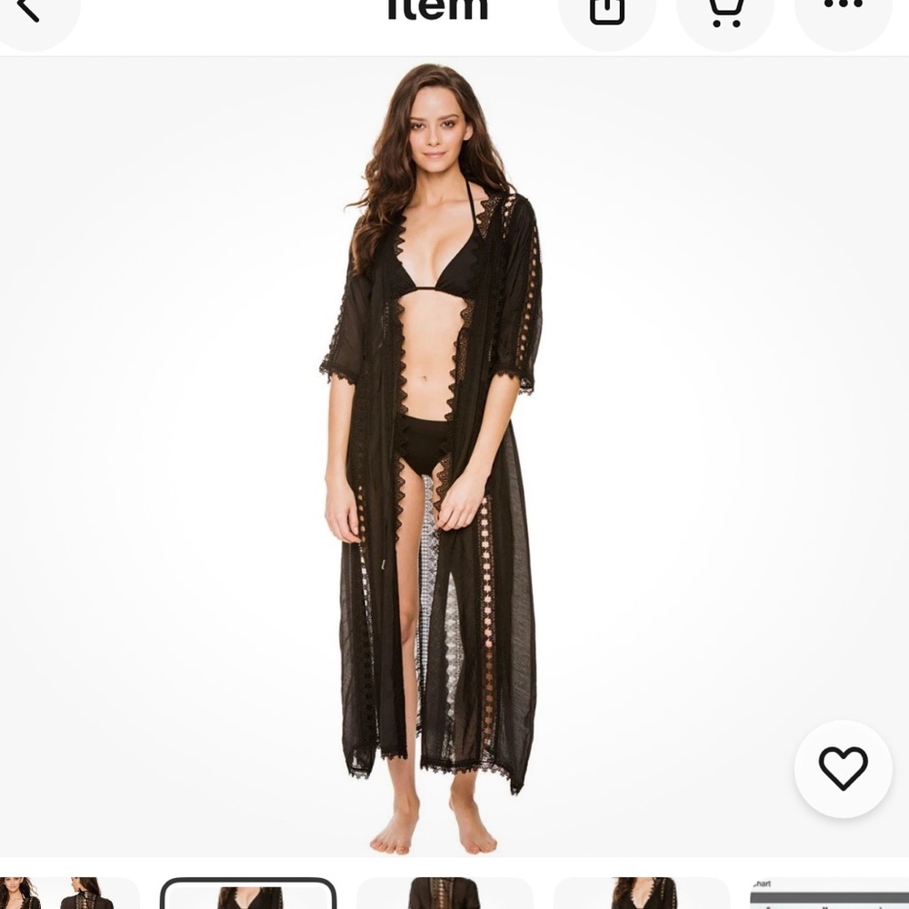 Elan Black Sheer Crochet Kimono Coverup